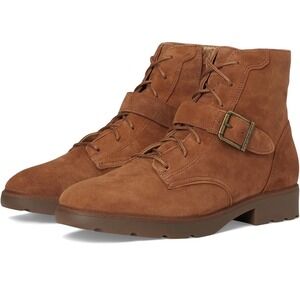Vionic Catina Women 10 Wide Tobacco Suede Lace Up Side Zip Combat Ankle Boots
